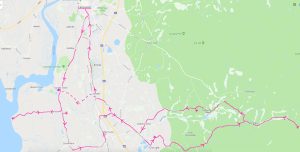 Map showing route of Field Trip for the Landscape Research Group 2019